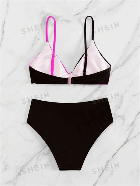 SHEIN Swim Ensemble de bikini 2 pièces avec bloc de couleurs rose