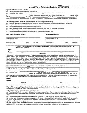 Fillable Online Absent Voter Ballot Application Redford Fax Email