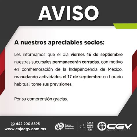 AVISO 16 De Septiembre Caja CGV