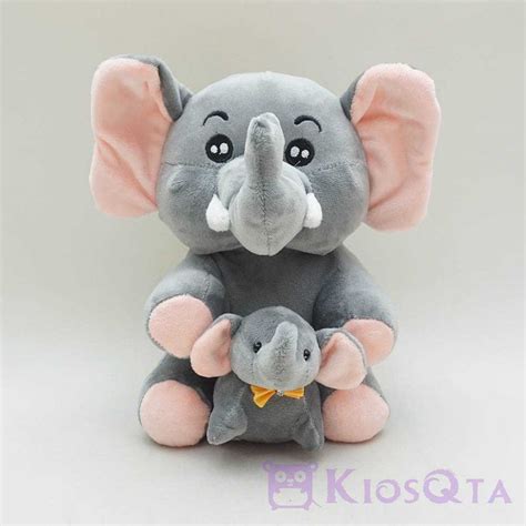 Jual Boneka Gajah Lucu Duduk Bawa Anak Warna Abu Abu Tua Medium