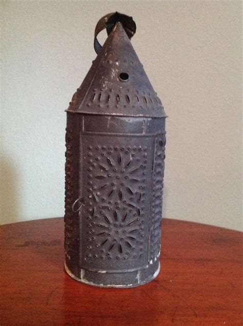 Antique S Colonial Witch Hat Folk Art Punched Tin Candle Lantern