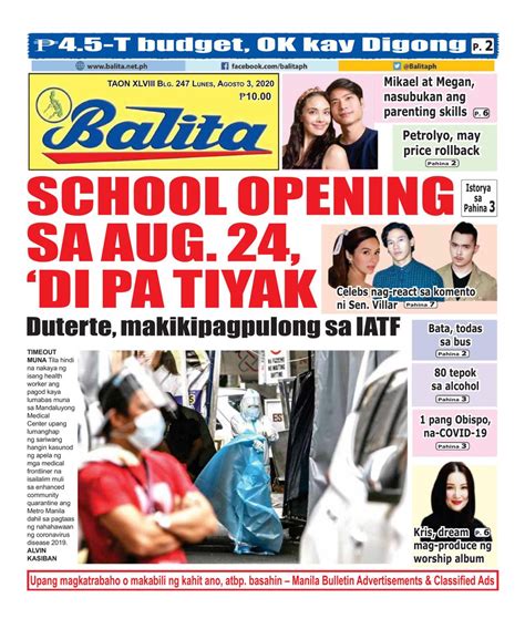 Get digital access to Balita - August 3, 2020 issue | Magzter.com