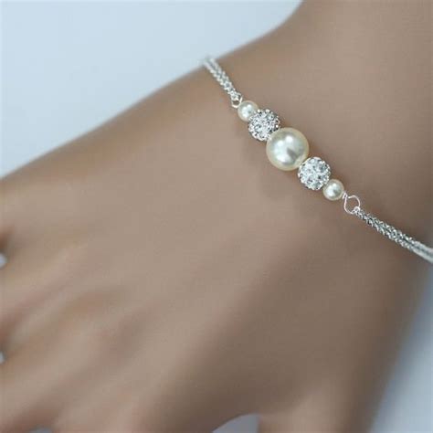 Bridesmaid Pearl Bracelet Personalized Swarovski Ivory Pearl