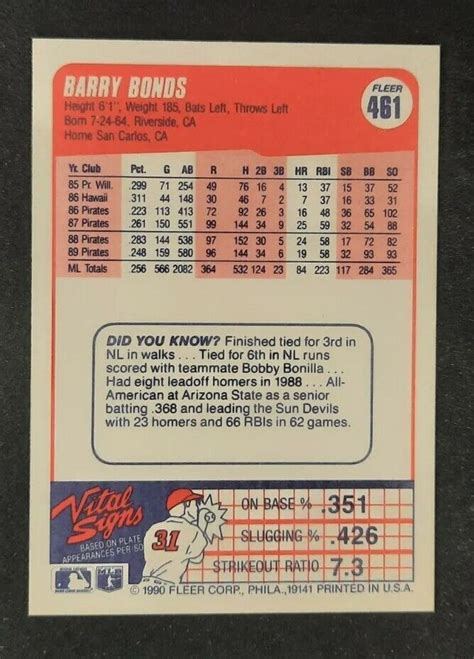 1990 Fleer Barry Bonds 461 EBay