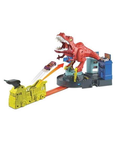 HOT WHEELS CITY PISTA DE COCHES ALBOROTO DEL DINOSAURIO T REX DE MATTEL