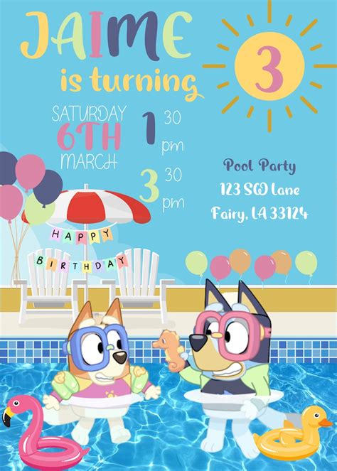 Bluey Pool Party Digital Invite Custom Bluey Digital Etsy