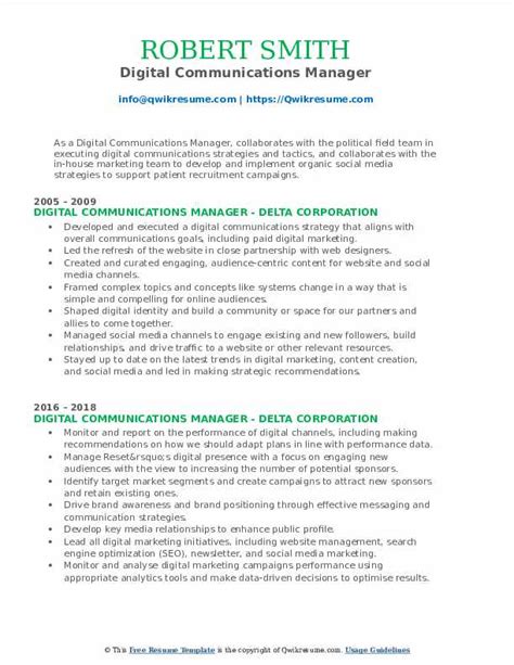 Digital Communications Manager Resume Samples Qwikresume