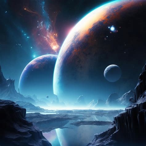 Premium Photo Science Fiction Futuristic Space With Big Planets