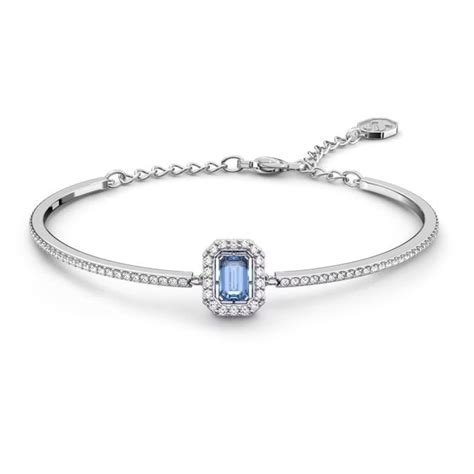 Millenia Bangle With Octagon Cut Blue Crystal In Rhodium Silver