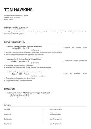 Aircraft Engineer Resume Sample & Tips | Online Resume Builder