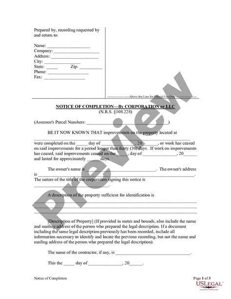 Nevada Notice Of Completion Corporation Llc Limited Liability Us