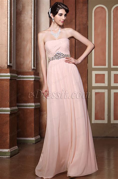 Pleated Strapless Pink Jeweled Evening Gown Bridesmaid Dress C36144301