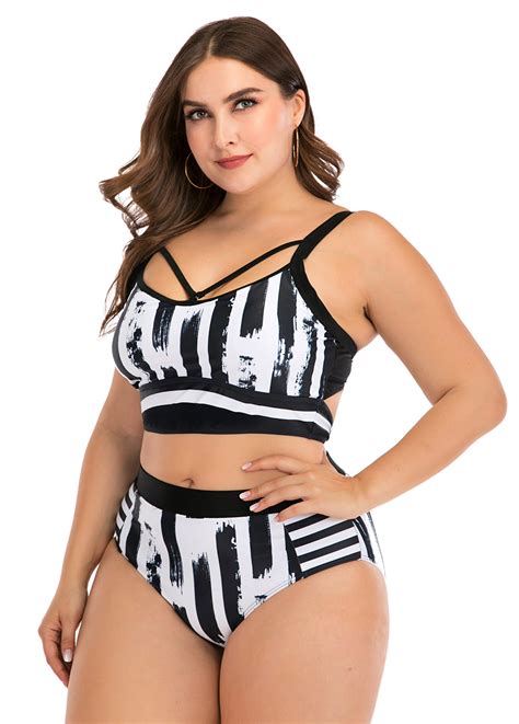 Printed Spaghetti Strap Plus Size Bikini Set Rosewe USD 34 98