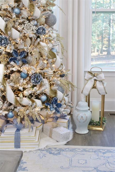 Glam Blue White Gold Christmas Living Room In Blue Christmas