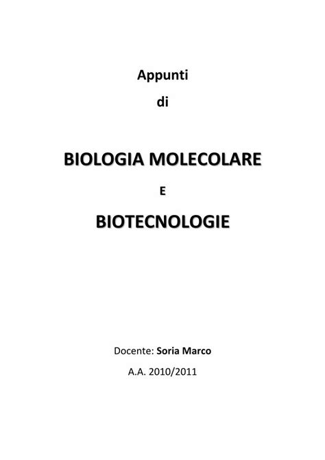 Pdf Biologia Molecolare Biomedicahelp Molecolare I Diversi Livelli