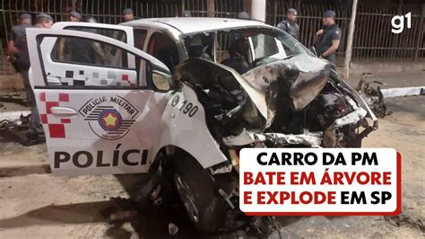 V Deo Viatura Da Pm Bate Em Rvore E Explode Enquanto Perseguia Carro