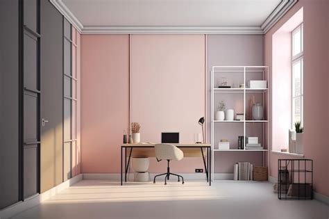 Premium Photo | 3d rendering office room with a pastel background minmalist