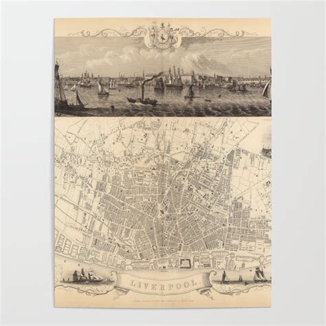 Old Liverpool England Map (1851) Vintage UK City & Street Atlas Poster by BravuraMedia | Society6