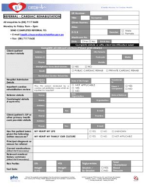 Fillable Online Referral Cardiac Rehabilitation Fax Email Print