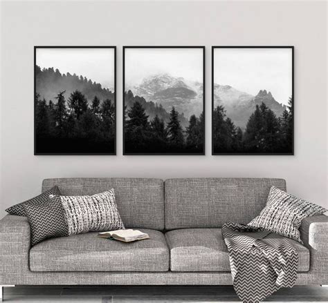 Forest Framed Wall Art Set Of 3 Black And White Minimalist Nature