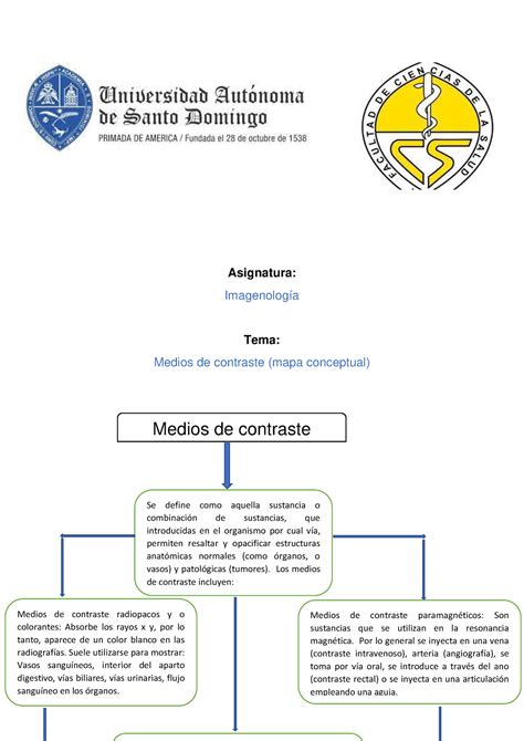 Medios de contraste Mapa conceptual Asignatura Imagenología Tema