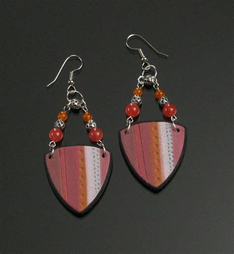 Large Abstract Art Earrings Long Lightweight Pink Orange Etsy Art