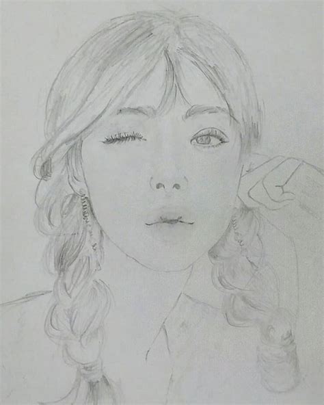 Korean Girl Pencil Drawing By Blossomheart