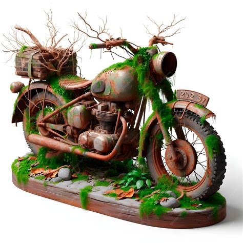 A Wooden Motorcycle With A Tree Growing Out Of It Premium Ai