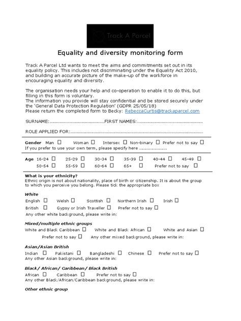 Equality And Diversity Monitoring Form Gender Man Pdf Disability Lgbt