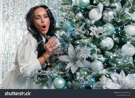 Sexy Brunette White Dress Holds Gifts Stock Photo Shutterstock