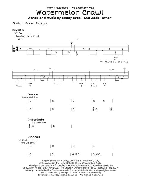 Watermelon Crawl by Tracy Byrd - Guitar Lead Sheet - Guitar Instructor