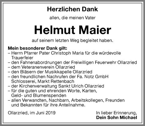 Traueranzeigen Von Helmut Maier Allg Uer Zeitung