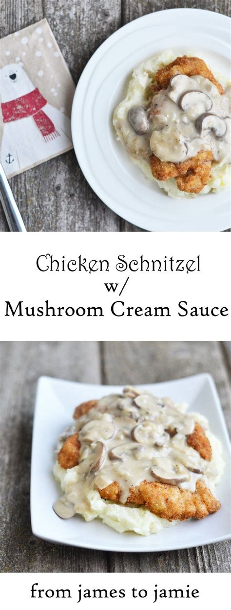 Chicken Schnitzel With Mushroom Cream Sauce Chicken Schnitzel Schnitzel Recipes Mushroom