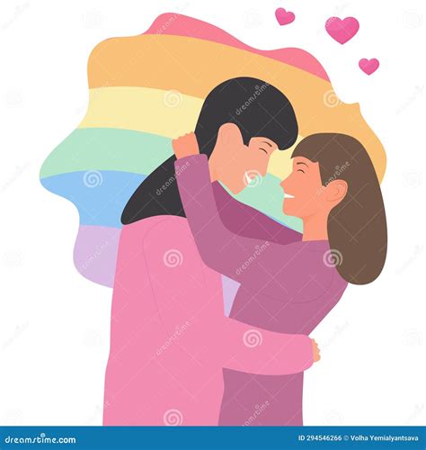 Couple Of Lesbian Women With A Rainbow Flag Vector Illustration Stock Vector Illustration Of
