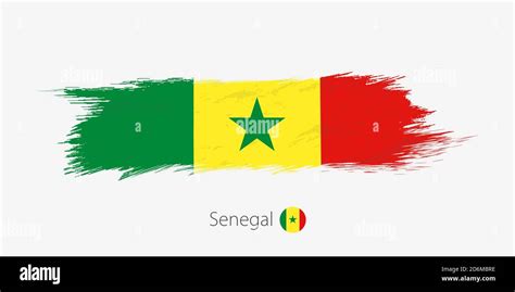 Flag Of Senegal Grunge Abstract Brush Stroke On Gray Background