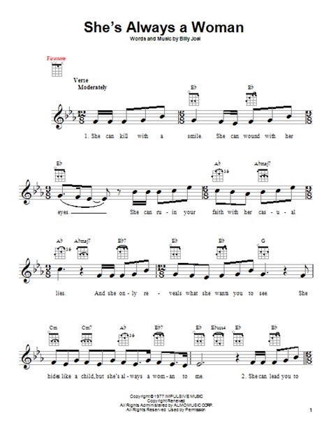 She S Always A Woman By Billy Joel Sheet Music For Ukulele At Sheet