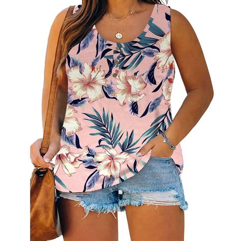 Womens Tops Summer Women Sleeveless Floral Printed Button Plus Size