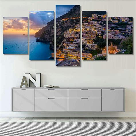 Sunset Over Positano At Amalfi Coast Nature Piece Canvas Art Wall