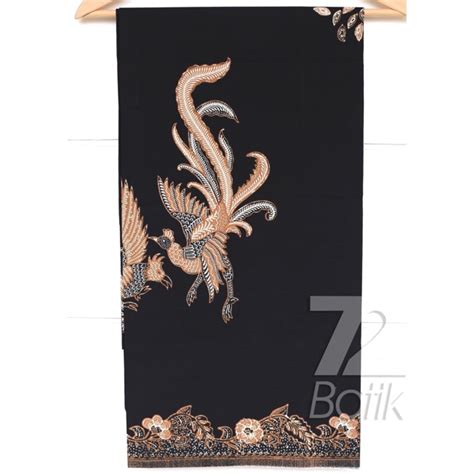 Kain Batik Premium Bahan Katun Motif Burung Warna Hitam Black Item Gold