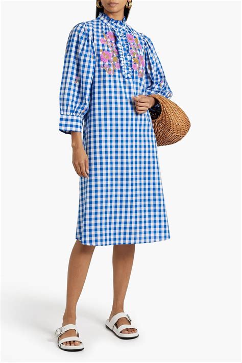 ANTIK BATIK Polly Embroidered Gingham Cotton Midi Dress THE OUTNET