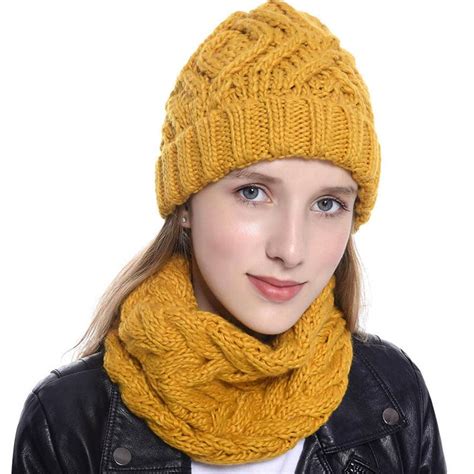 Buy Womens Winter Knitted Hat Scarf Set Thick Warm Knit Beanie Caps