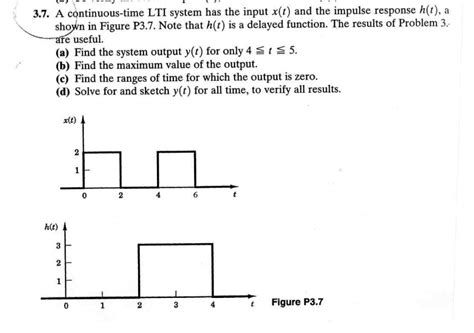 Solved 3 7 A Continuous Time Lti System Has The Input X T And The Impulse Response H T A