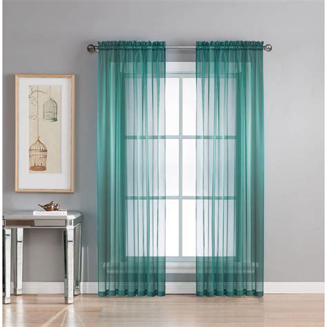 Window Elements Sheer Diamond Sheer Grey Teal Rod Pocket Extra Wide