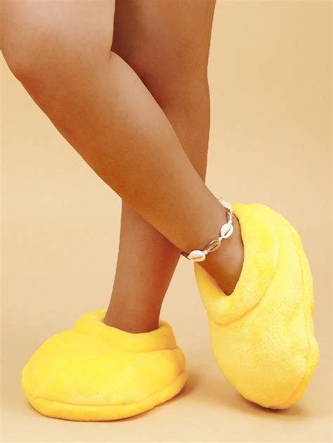 Cartoon Duck Foot Design Fuzzy Novelty Slippers Shein Usa