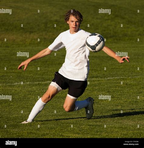 USA Utah Orem Teenage 14 15 Boy Playing Soccer Stock Photo Alamy