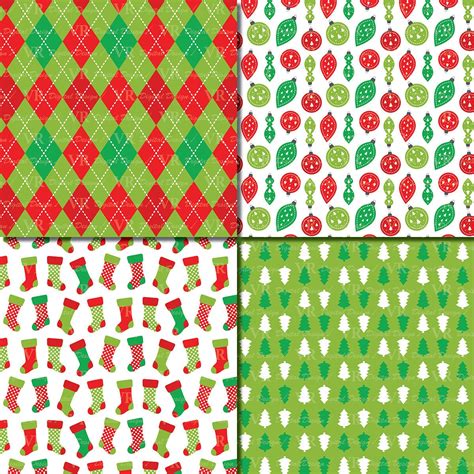 Red and Green Christmas Digital Paper Set, Christmas Digital Papers, Christmas Lights, Trees ...