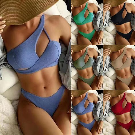 Wholesale Split Pure Color One Shoulder Sexy Swimsuit Bikini Lingerie Wholesale Swimwear And