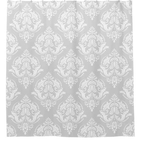 White And Light Gray Floral Damasks Pattern Shower Curtain Zazzle Floral Damask Damask