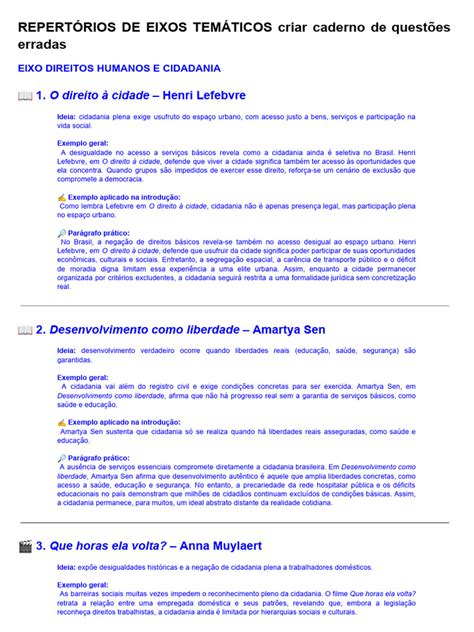 Repertórios Por Eixos Temáticos Pdf - REPERTÓRIOS DE EIXOS TEMÁTICOS Criar Caderno de Questões Erradas | PDF ...