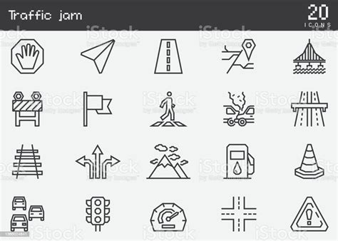 Traffic Jam Line Icons Stock Illustration Download Image Now Icon